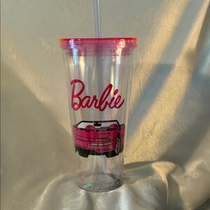 Barbie Pink and Clear Tumbler with Straw & sparkles. NWOT
